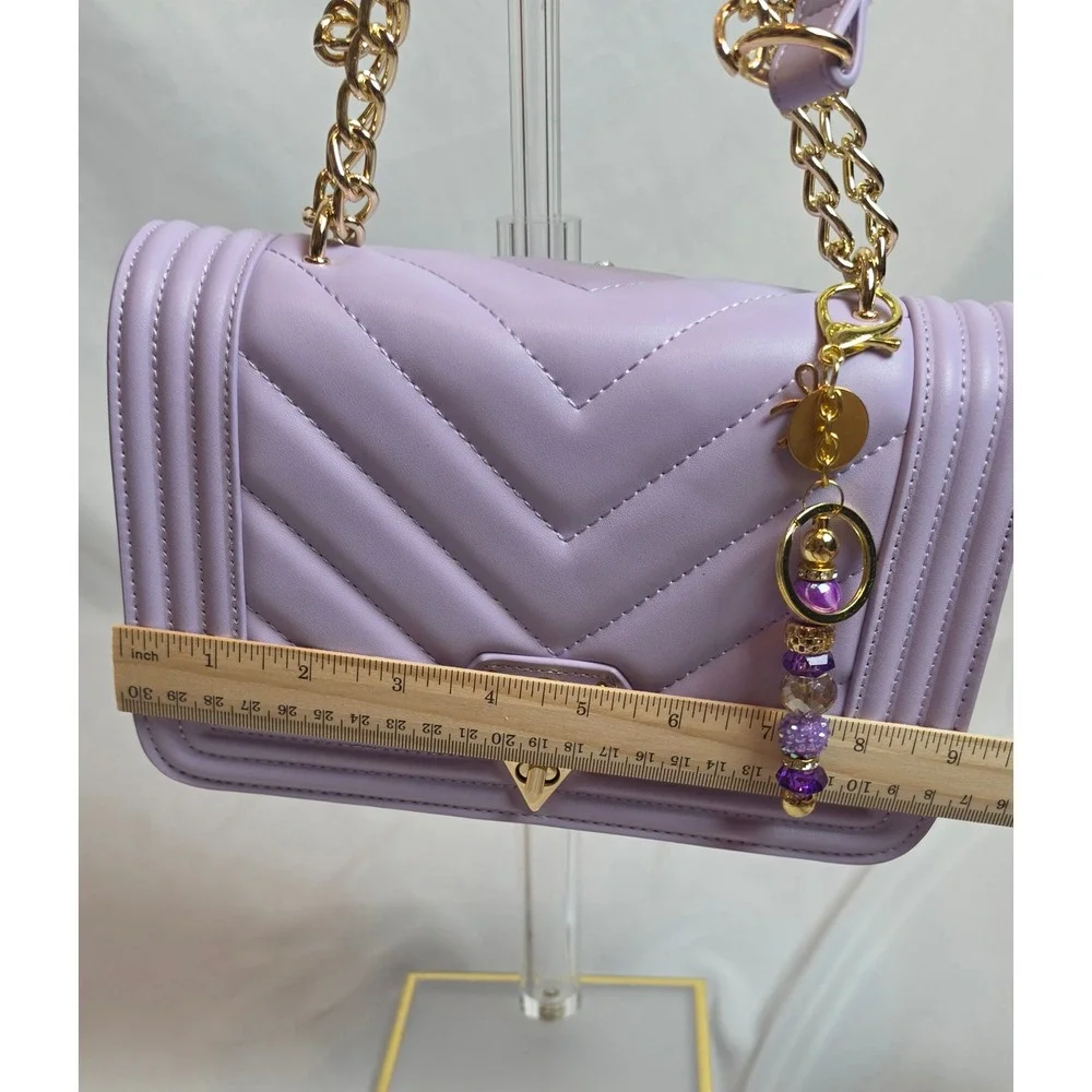 Valentino Orlandi Purple Chevron Quilted V-Logo Shoulder Bag V-4013PRP NWT